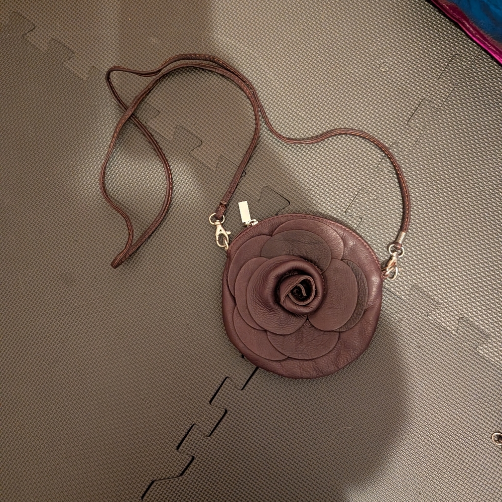 Vintage Y2K 2000s Leather Rose Purse Made In Italy